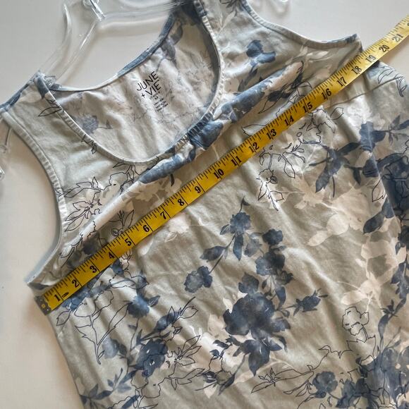 June + Vie Floral Tank Womens Medium Gray Blue Cotton Casual Swing Top - Picture 6 of 7